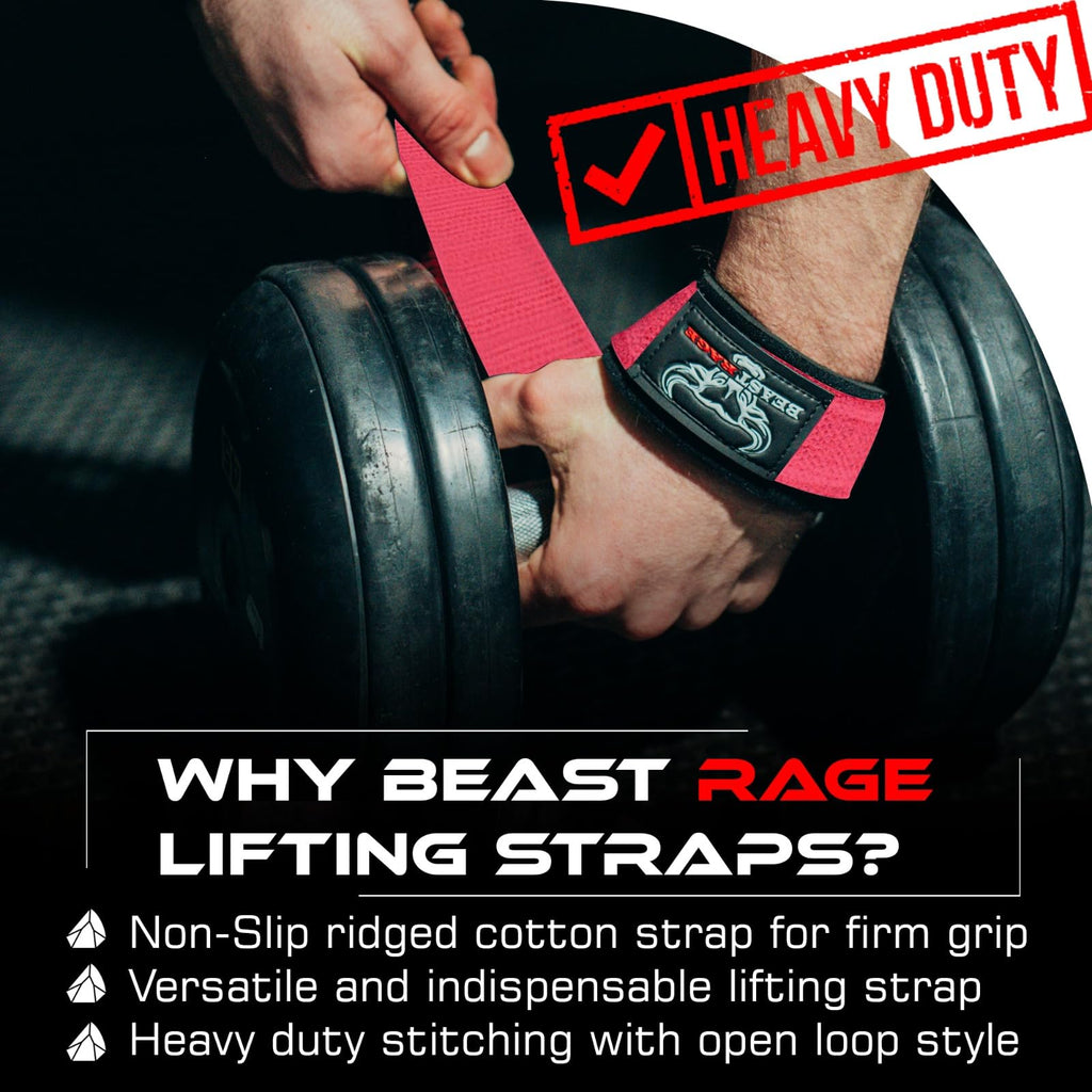 BEAST RAGE Lifting Wrist Straps for Weightlifting, Straps Gym Grip Power Workouts Lifting Straps Padded Cotton Men Women Wrap Lift, Deadlift Bodybuilding Weight Lifting Exercise Straps (Pink)