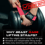 BEAST RAGE Lifting Wrist Straps for Weightlifting, Straps Gym Grip Power Workouts Lifting Straps Padded Cotton Men Women Wrap Lift, Deadlift Bodybuilding Weight Lifting Exercise Straps (Pink)