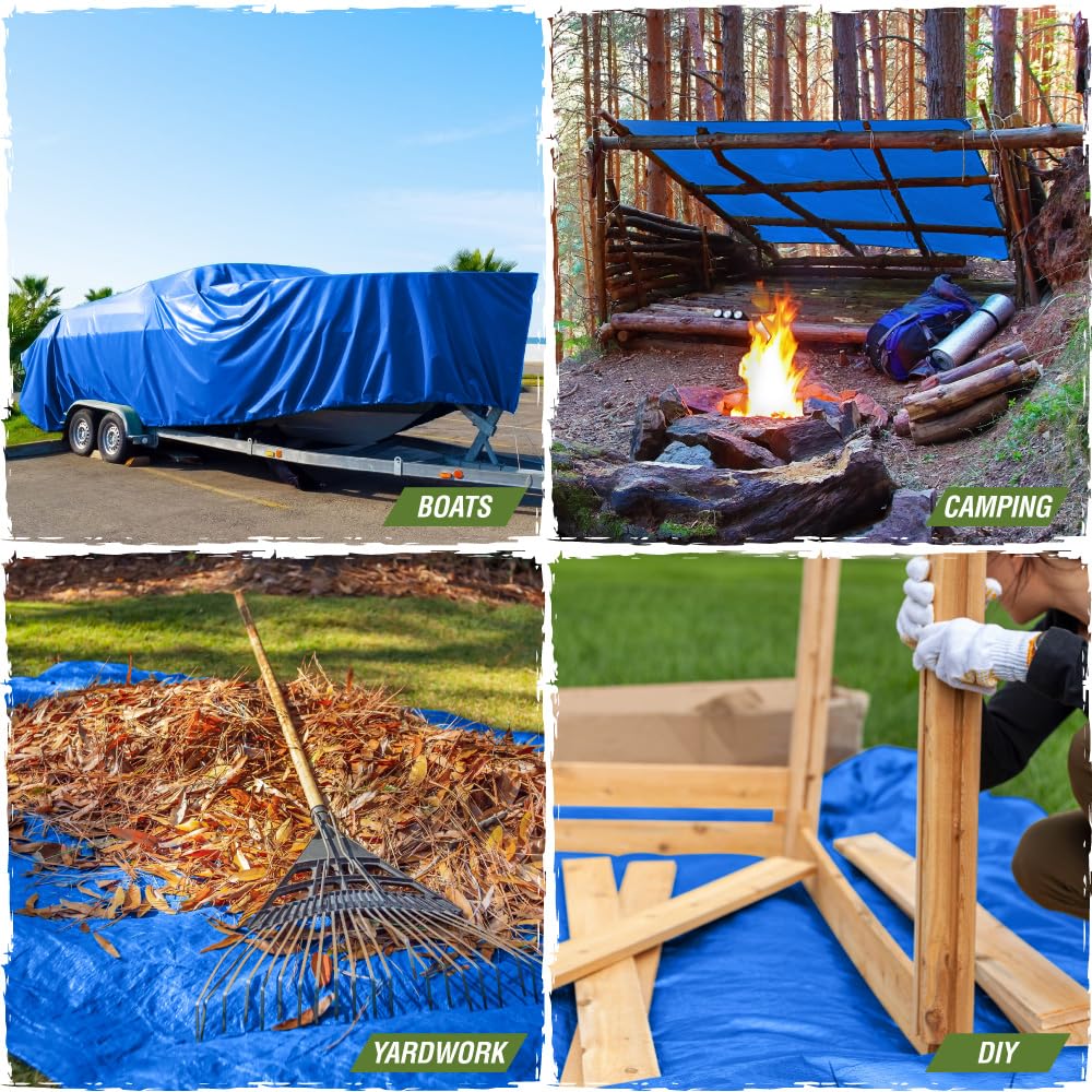 RUGGED RHINO Heavy Duty Waterproof Tarp, 10x20, UV and Tear Resistant Cover with Reinforced Grommets and Corners, Outdoor Multipurpose Tarps for Camping, Patio, Garden, Car & Roof, 5 Mil, 1 Pack, Blue