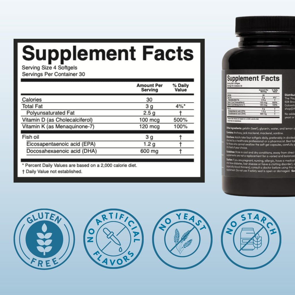 The 'Pause Life Omega 3, Vitamin D & K2, Gluten Free Supplement, Fish Oil and Vitamin Formula, Immune Support, Daily Wellness Routine, Natural Ingredients, Dairy Free, Unflavored, 120 Softgels