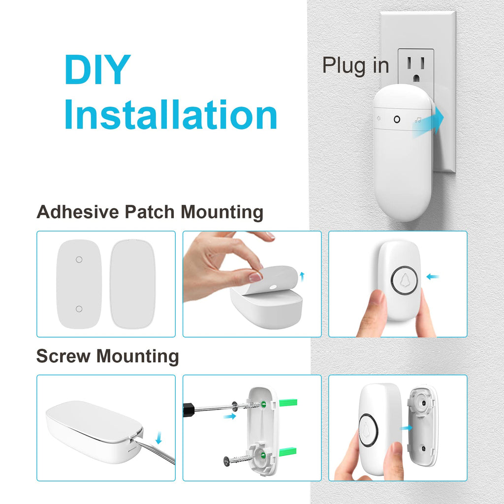 SECRUI Wireless Doorbell with 2 Buttons – Doorbell Kits for Front Door Back Door– Battery Operated Doorbell with 52 Chimes, LED Flash, 5 Volume Levels – Waterproof Modern Doorbell – Over 1000FT
