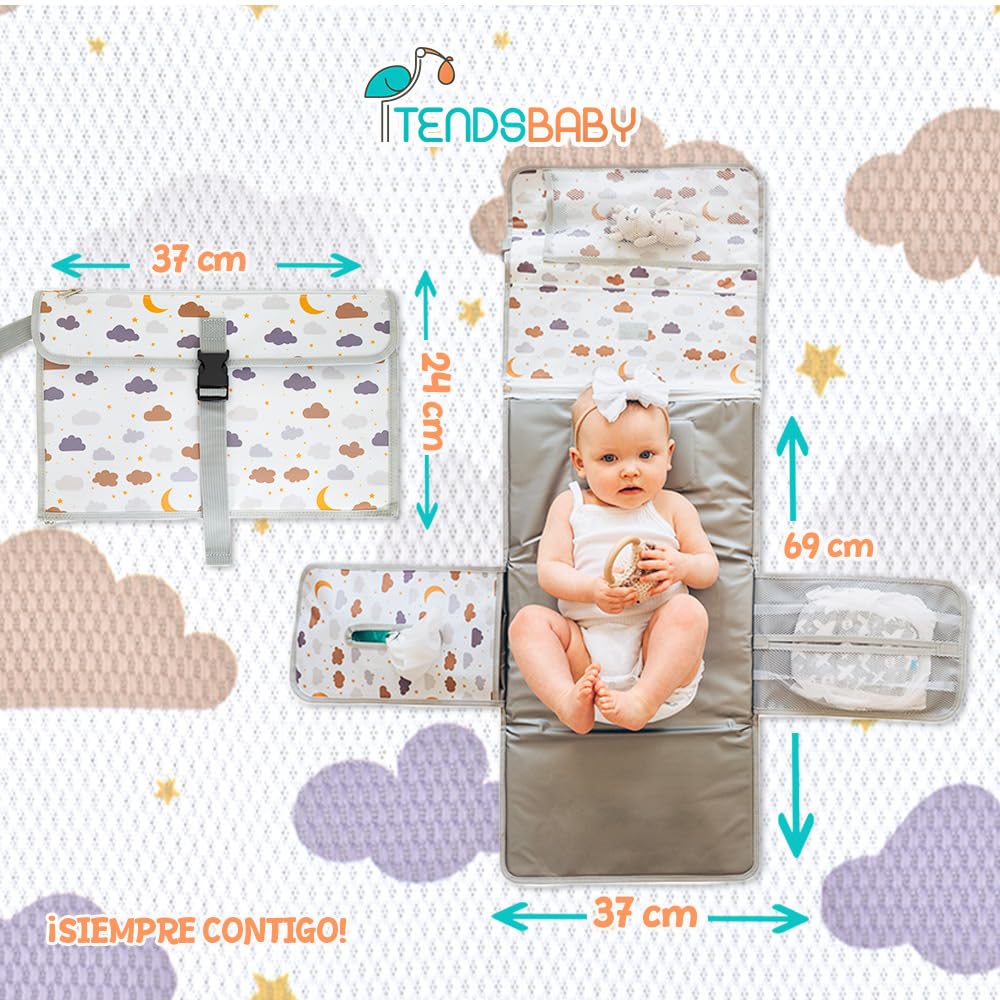 Portable Baby Changing Pad XL-Waterproof Folding Changing Pad Ideal as Gift for Newborn-The Diaper Changing Pad is a Detachable Bag with 6 Pockets as a Toiletry Bag for Baby Items