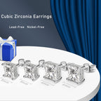 Princess Cut Cubic Zirconia Stud Earrings for Men Women (6MM, White Gold)