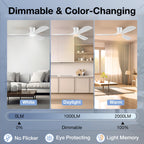 52” Smart Wood Ceiling Fans with Lights,Low Profile Flush Mount Ceiling Fan with Remote Alexa App Control,3 White Blades,Outdoor Indoor Use for Modern Bedroom Patio,Dimmable LED,6-speed,Quiet DC Motor