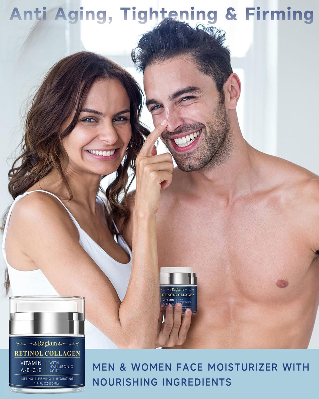 Ragkun Retinol Cream for Face, Collagen Neck Creams for Tightening and Firming, Anti Aging Day & Night Facial Moisturizer for Women & Men, Instant Face Lift Wrinkle Cream 2-Pack