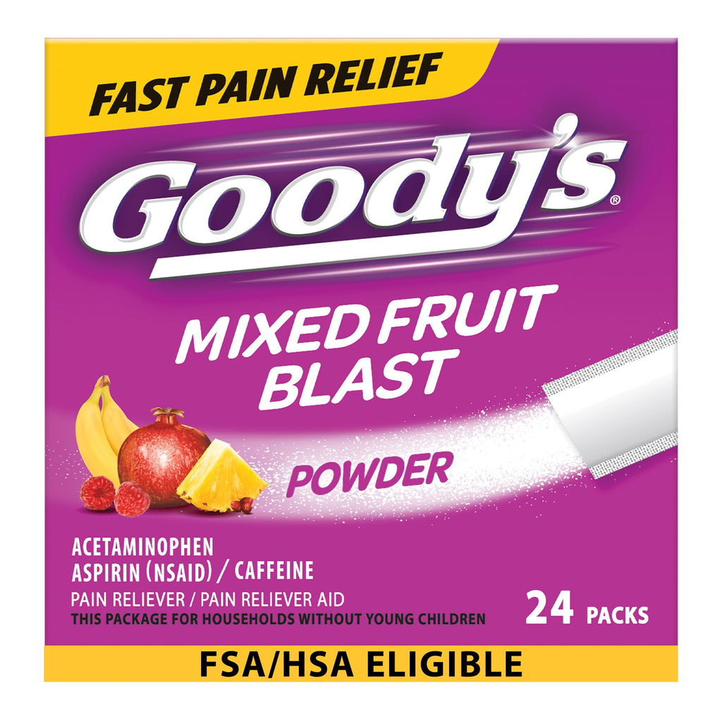 Goody's Pain Relief Powders, Extra Strength Headache Powder Mixed Fruit Blast, 24 ct (Pack of 1)