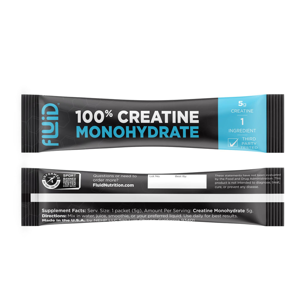 Fluid Creatine - Informed Sport Certified | Ultra-Fine Micronized 100% Creatine Monohydrate Powder | Unflavored | 5g Travel Stick Packs | 30 Servings