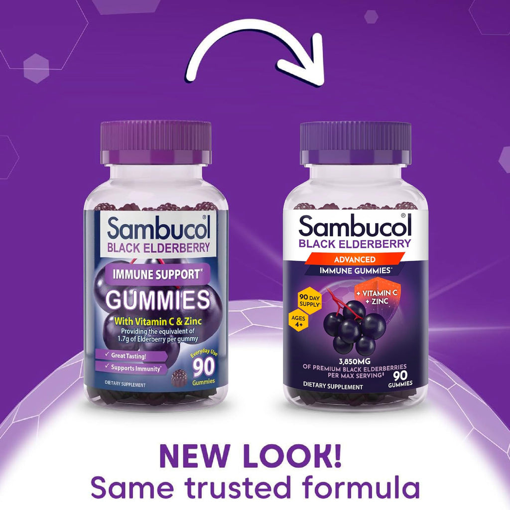 Sambucol Elderberry Gummies - Immune Support Supplement for Adults & Kids with Vitamin C & Zinc, Sambucol Elderberry are High in Antioxidants, Gluten Free, Vegan - 90 Count