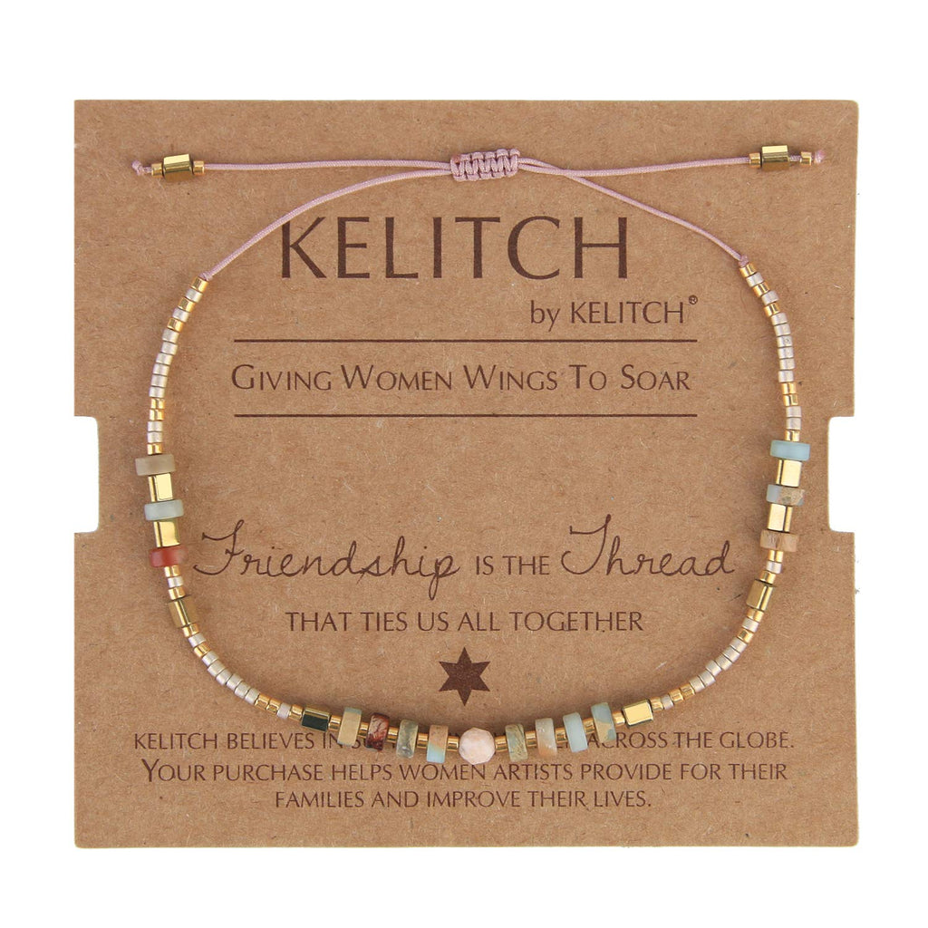 KELITCH Women Strand Bracelets Seed Bead Thin Rope Friendship Bracelets Handmade Adjustable Jewelry F