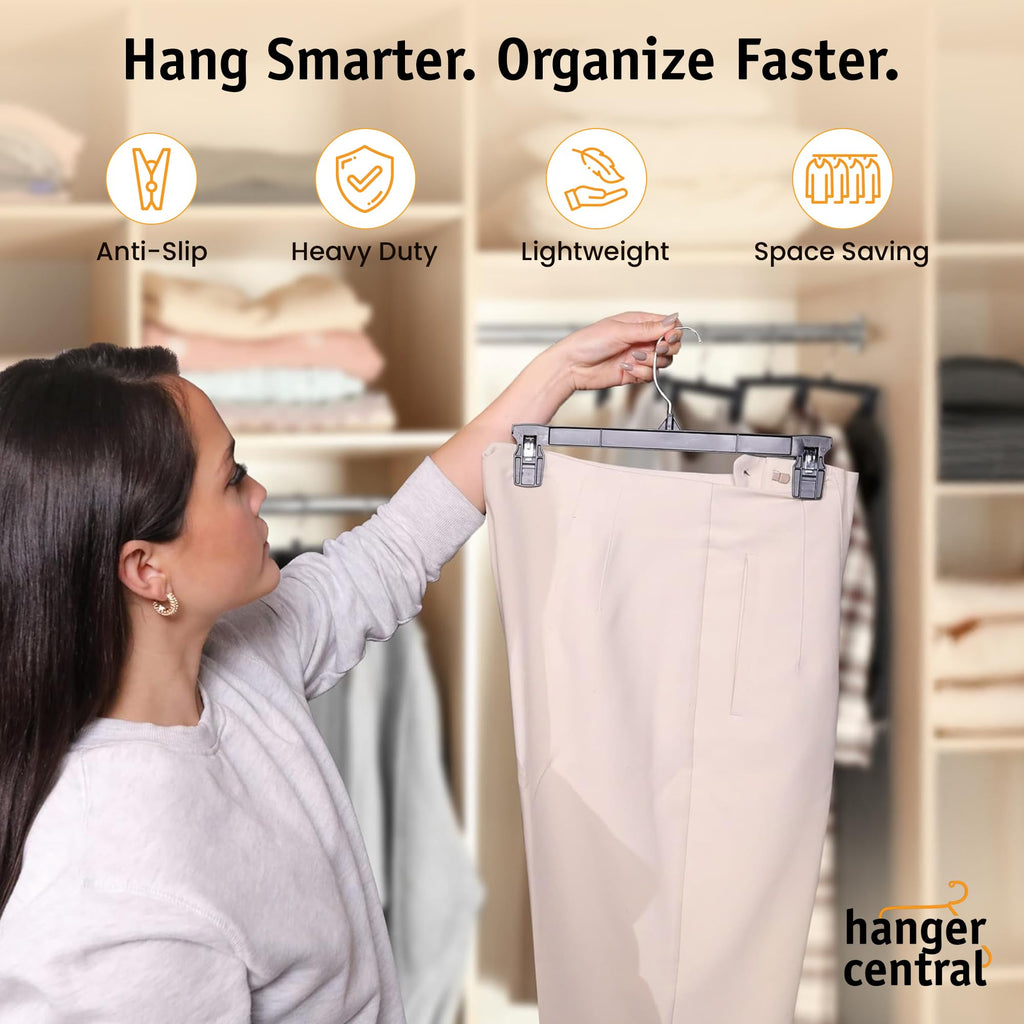 Hanger Central 12 inch 30 Pack Pants Hangers Slim Plastic Black