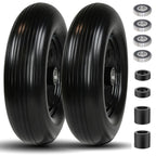 4.80/4.00-8 Solid Wheel with 1" Bore, 4.80-8 Tire with 3" Centered Hub - Complete Kit Includes Bearings & Spacers - for Wheelbarrow Log Splitter Wheel Barrel Yard Cart Garden Wagons - 2Pack
