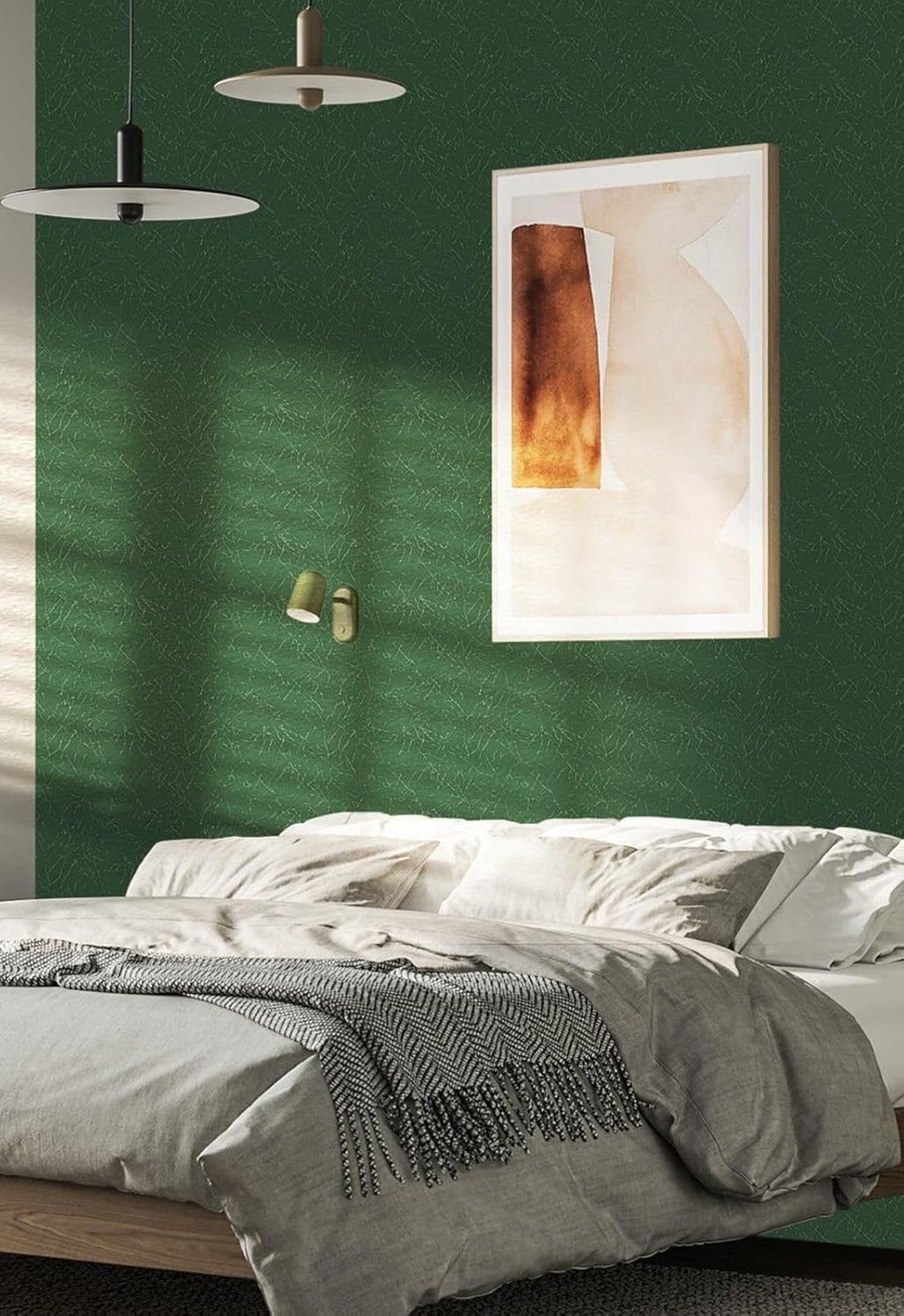 Abyssaly Green Wallpaper Peel and Stick 15.7" x 393.7" Silk Embossed Green Contact Paper for Cabinets Removable Self Adhesive Textured Wallpaper Covering for Bedroom with Scraper, Paper Cutter