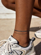 FOCALOOK Ankle Bracelets for Women, Black Layered Snake Chain Anklets