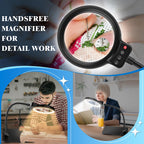 30X 10X Magnifying Glass with Light and Stand, 72 LED 3 Color Modes Stepless Dimmable, Hands Free Lighted Magnifier Desk Lamp for Close Work Craft Hobby Painting Sewing Jewelry Reading, Square