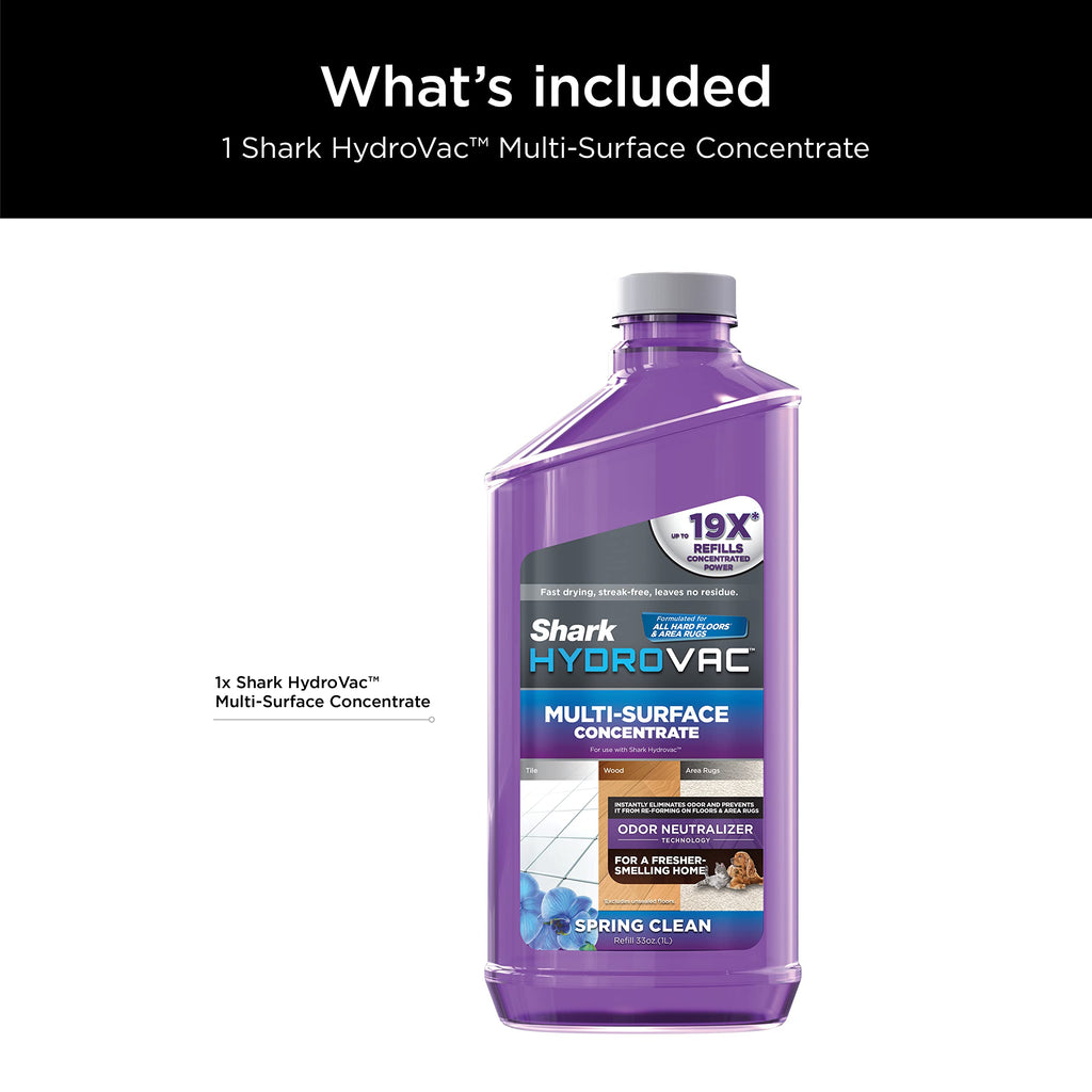 Shark HydroVac Multi-Surface 33-Oz. Concentrate with Odor Neutralizer Technology, Compatible with all HydroVac 3-in-1 Cleaners, for Sealed Hard Floors & Area Rugs, Spring Clean Scent, Purple, WDCM30