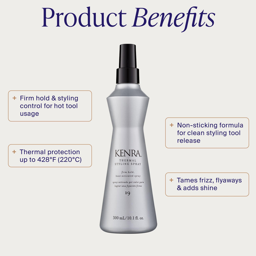 Kenra Professional Thermal Styling Spray 19 | Heat Protection | Firm Hold Heat-Activated | Tames Frizz, Flyaways & Adds Shine | All Hair Types | 10 fl. Oz