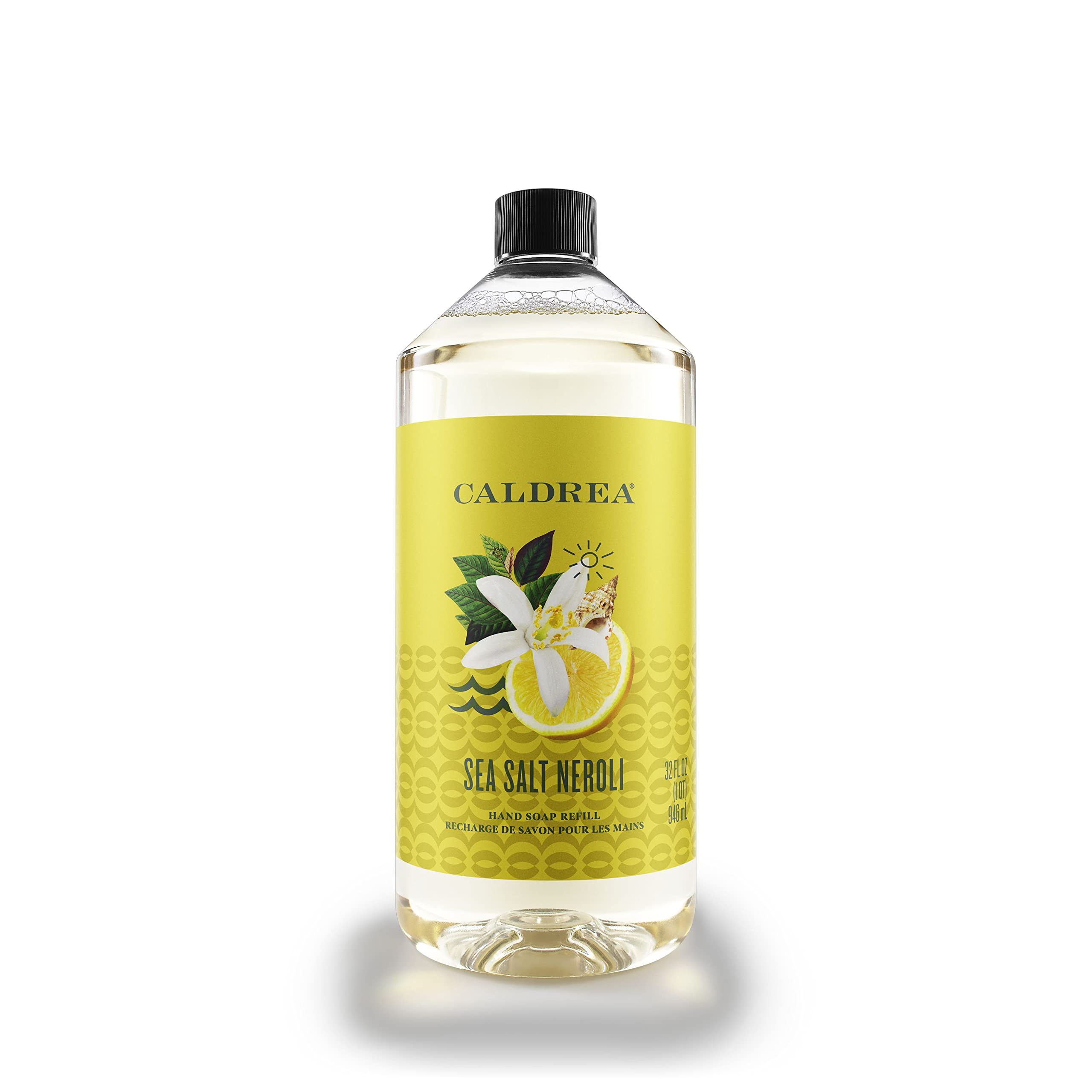 Caldrea Hand Soap Refill, Aloe Vera Gel, Olive Oil and Essential Oils to Cleanse and Condition, Sea Salt Neroli Scent, 32 oz