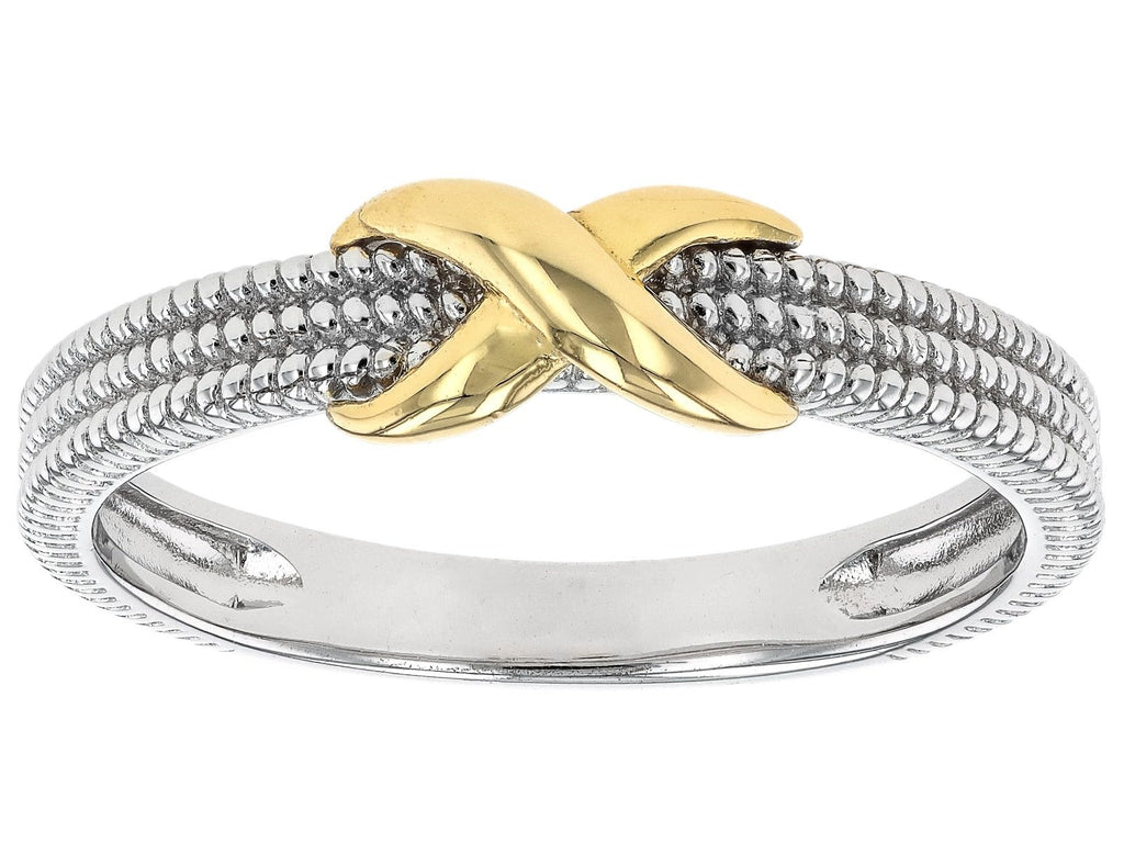 JTV Sterling Silver & 18k Yellow Gold Over Sterling Silver 5mm Polished & Textured Infinity Ring
