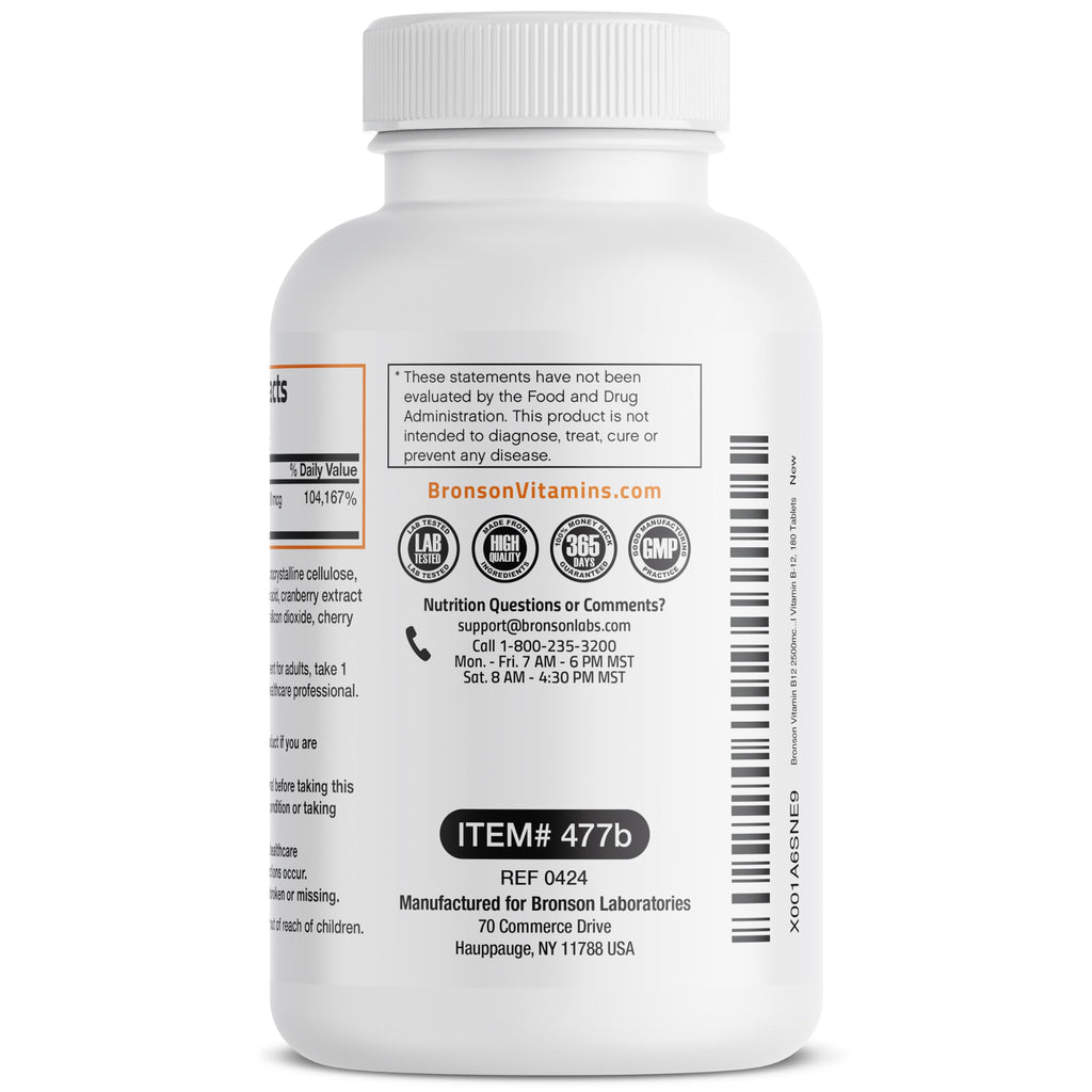 Vitamin B12 2500mcg Shot Of Energy Fast Dissolve Chewable Tablets - Quick Release Cherry Flavored Sublingual B12 Vitamin - Supports Nervous System, Healthy Brain Function Energy Production – 180 Count
