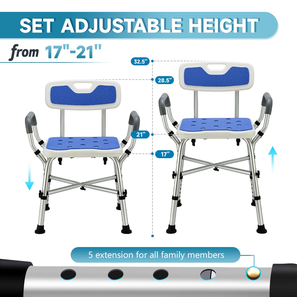 Shower Chair for Inside Shower, 600 lbs Heavy Duty Shower Chair for Elderly and Disabled, Height Adjustable Shower Chair with Arms and Back, Bath Chairs for Seniors, Adults, Handicap