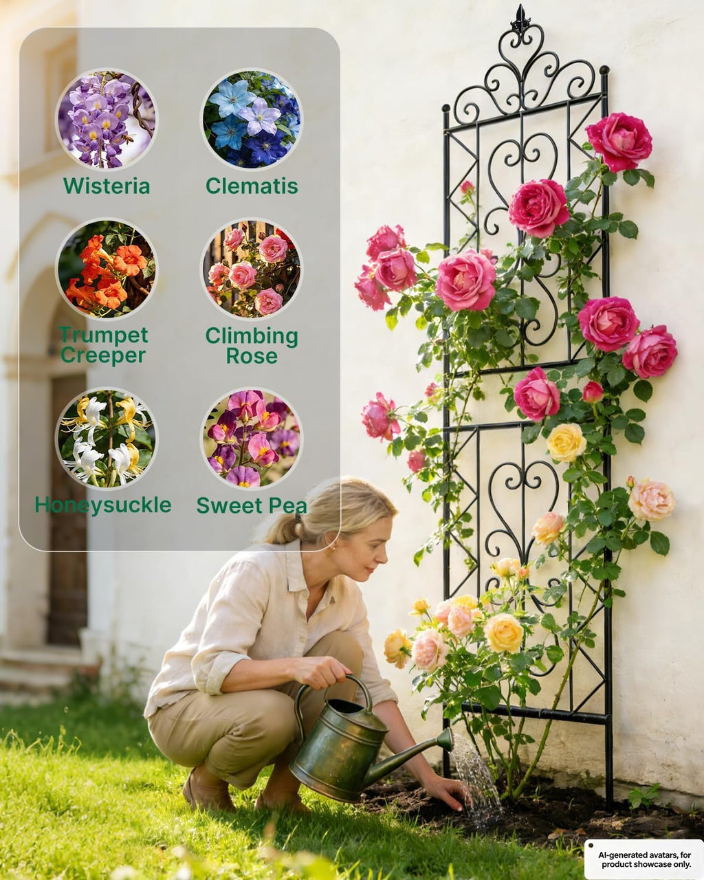 ARIFARO 78 inch Metal Garden Trellis for Climbing Plants, Pack of 2, Indoor/Outdoor Sturdy Decorative Plant Trellises for Potted Plants, House Plants, Climbing Vines, Floral Pattern