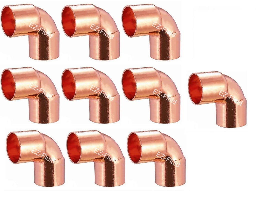 (10pcs) EZ-FLUID Plumbing 3/4" C X C LF Short Radius Copper 90 Degree Elbow Pressure Copper Fittings with Sweat Solder Connection for Residential,Commercial