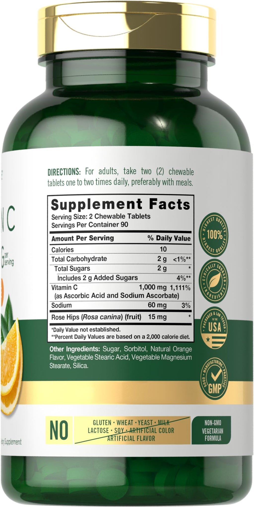 Carlyle Vitamin C Chewables | 1000mg | 180 Tablets | Vegetarian, Non-GMO, Gluten Free Supplement