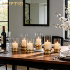 NUPTIO Hurricane Glass Candle Holders for Pillar - Matte Gold - Set of 2