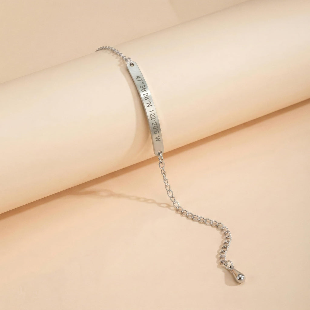 Engraved Bracelets for Women, Custom Name Bracelet with Coordinates, Gifts