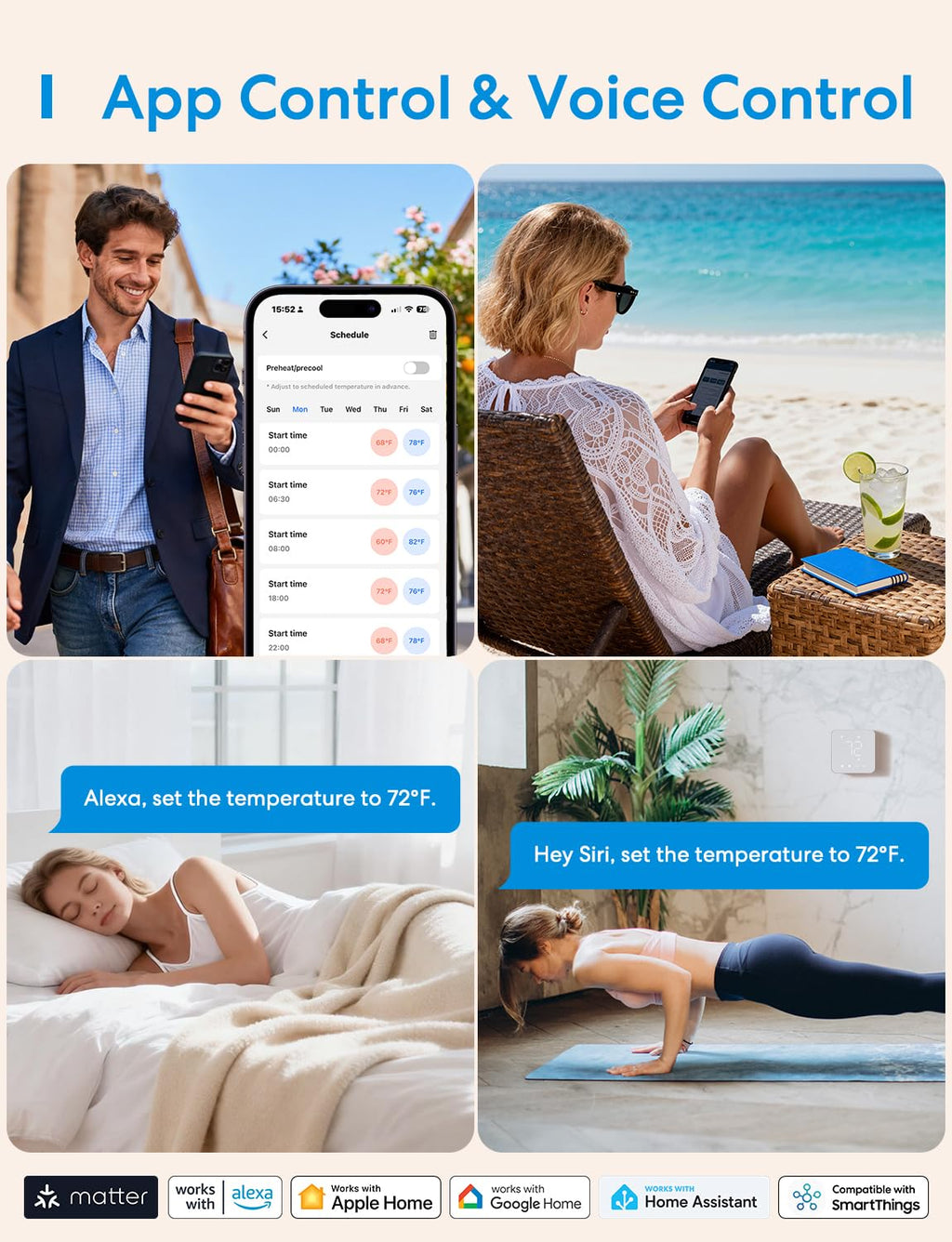 meross Smart Thermostat for Home, WiFi Thermostat Works with Matter, Alexa, Apple Home, Google Assistant, App & Voice Control, 7x24h Scheduling, Energy Saving, C-Wire Required (Not Included)