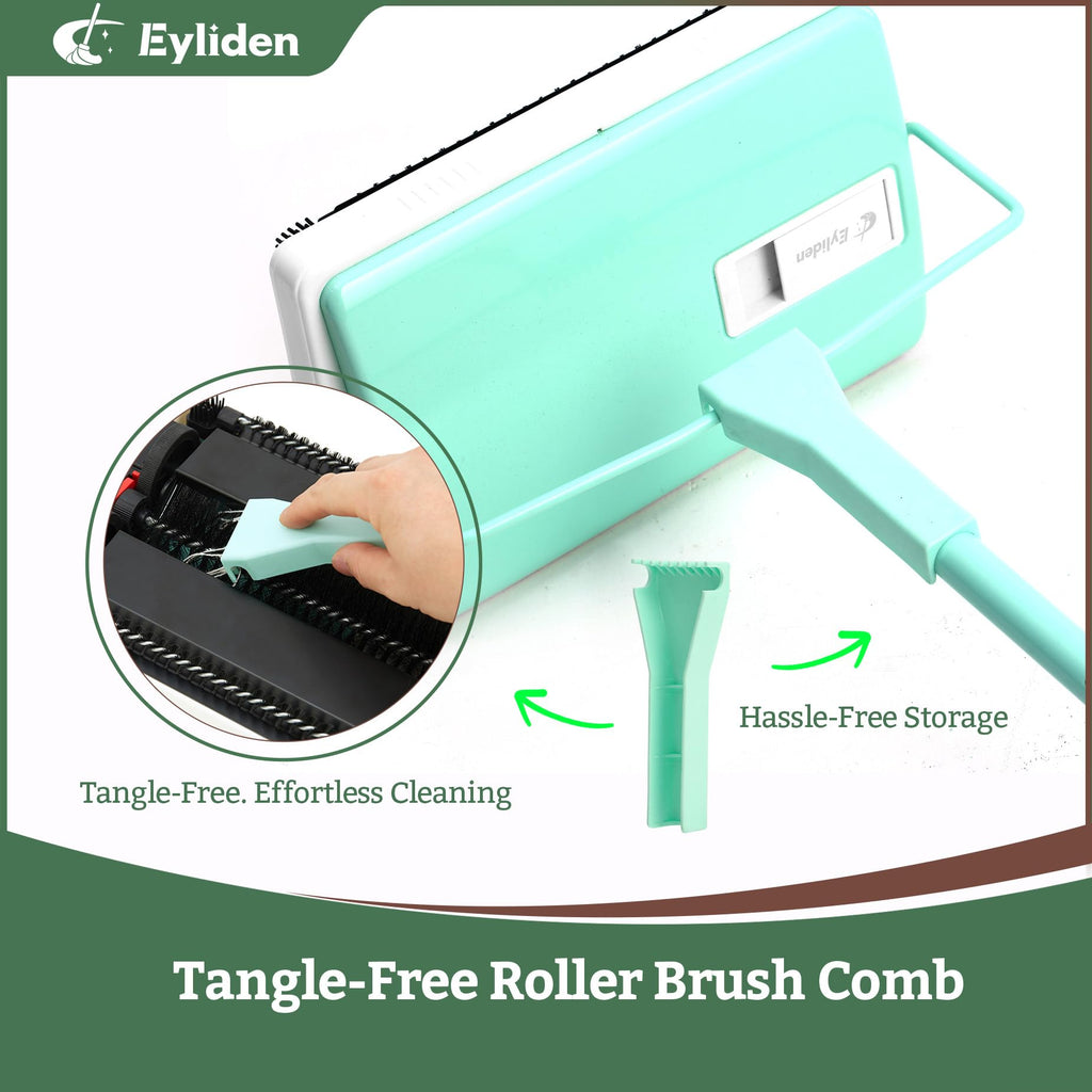 Eyliden X-Large Carpet Sweeper - Quiet Manual Sweeper for Carpets & Rugs | 1 Extra Refill Roller Brush | Non-Electric, Hand Push, Quietly Cleans Debris and Messes, Restaurant Roller Broom, Mint