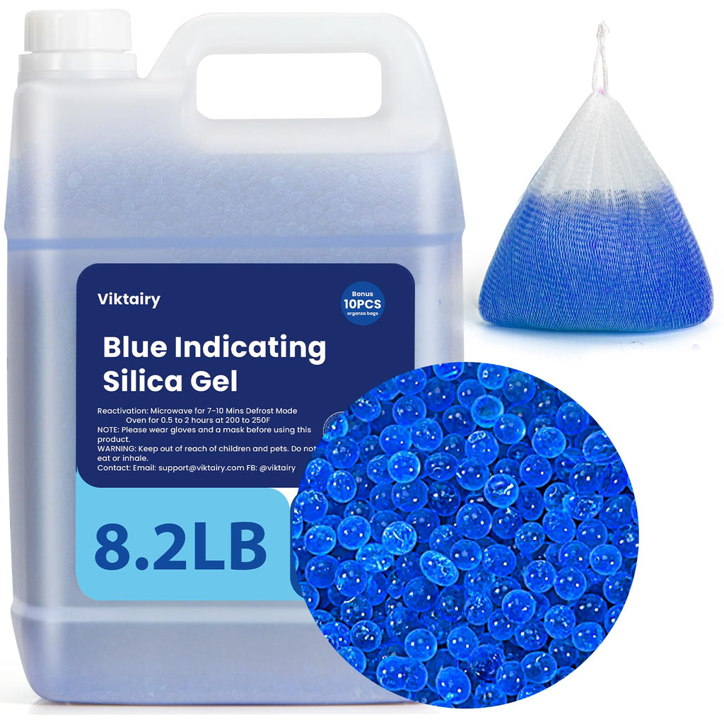 8.2LBS Silica Gel Desiccant Beads, Premium Blue Indicating Reusable Desiccant Bulk, Industry 3-5 mm Silica Beads Dehumidifier for 3D Filament, Electronic Devices, Camera, Jewelry, Safe (10PCS Bags)