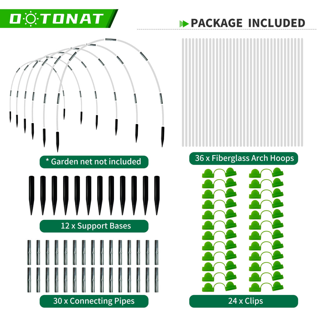 OOTONAT 8FT Garden Hoops Grow Tunnel Kit - Rust-Free Fiberglass Frame for Raised Beds, 36pcs - DIY Plant Support for Garden Netting, Row Covers, and Greenhouse Protection