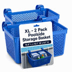 Papapacks 2 Packs XL Poolside Storage Basket for Above Ground Pools – 15.6" L x 12.1" W x 6.1" H - Swimming Pool Organizer Patio Accessories – Made in Europe – (Blue)