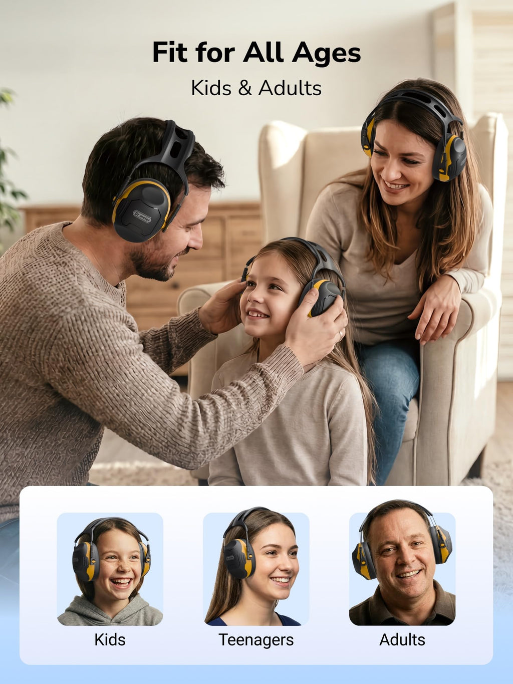 Dr.meter Noise Reduction Ear Muffs, Ear Protection Noise Cancelling Headphones for Adults, Kids Autism Sensory, NRR28dB Hearing Protection Earmuffs for Mowing, Range, Concerts, Monster Jam