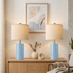 G-SAFAVA 20.5" Small Table Lamps for Living Room Lamp Set of 2 Ceramic Lamps for Bedroom Bedside Lamps Modern Boho Lamps for Night Stands Farmhouse Nightstand Lamp Side End Table Lamp, Light Blue