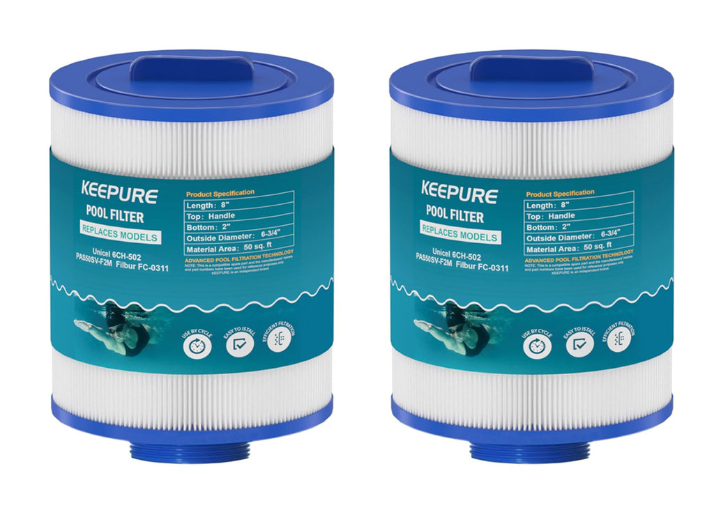 KEEPURE PAS50SV-F2M Hot Tub Filter Replacement for Artesian Spas,06-0005-12,6CH-502,06-0006-12,Filbur FC-0311,XLS-604,AR50,AK-9016,M60506 Spa Filter,50 Sq.ft,2Pack