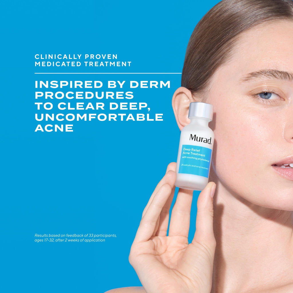Murad Deep Relief Acne Treatment with 2% Salicylic Acid - Deep, Painful Acne Spot Treatment for Face – Redness Relief, Fast Acting Blemish Serum, Soothing Breakout Treatment - 1Fl Oz