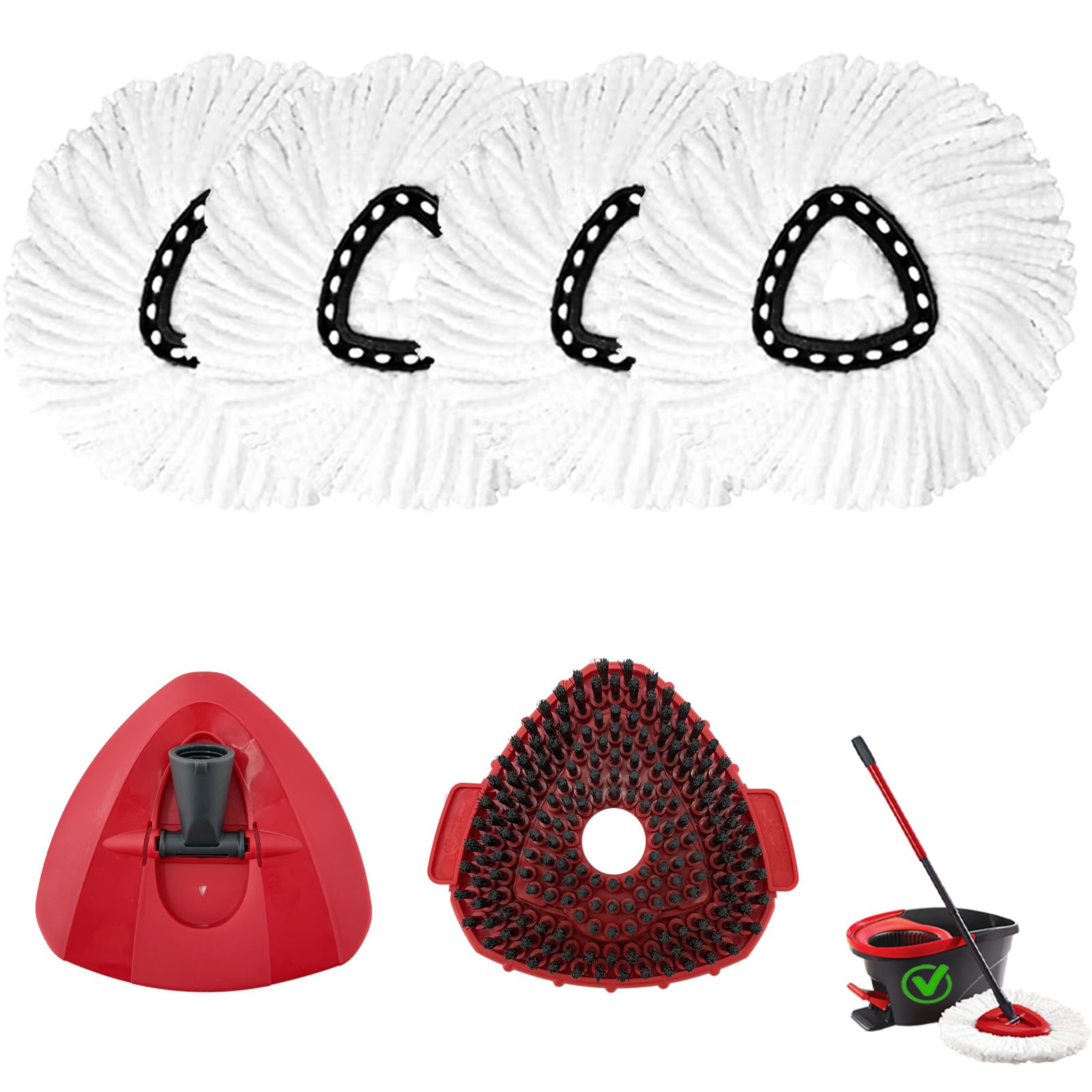 6Pcs Spin Mop Replacement Heads,Mop Replace Head Compatible with Ocedar Easywring 1-Tank System,Machine Washable & Easy to Replace.Including 4 Spin mop Replacement Heads,1 Brush Head and 1 Base