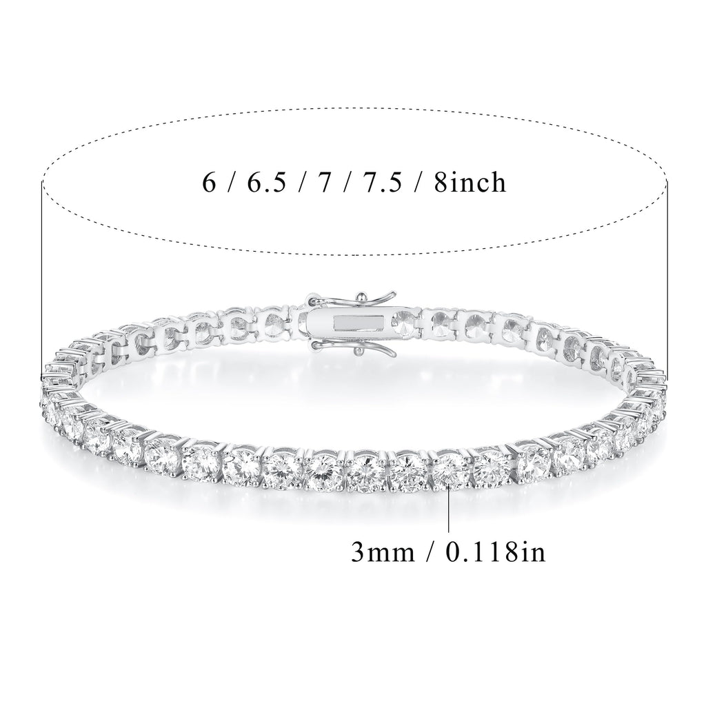 Gemsme 18K White Gold Plated 3.0mm Cubic Zirconia Classic Tennis Bracelet 6.5 Inch