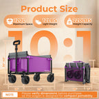 Holacamking Portable Collapsible Wagon Cart, Foldable Cart with Removable Side, Utility Groceries Wagon for Dogs Pets Camping Beach Shopping Sports Gardeing Fishing, Purple