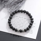Personalized Beads Bracelets for Men Chakra Stone Bracelets Custom Initial Name Bracelet Mens Malachite Tiger Eye Lava Stone Bracelet Gifts for Him (Black-Lava-silver-2)