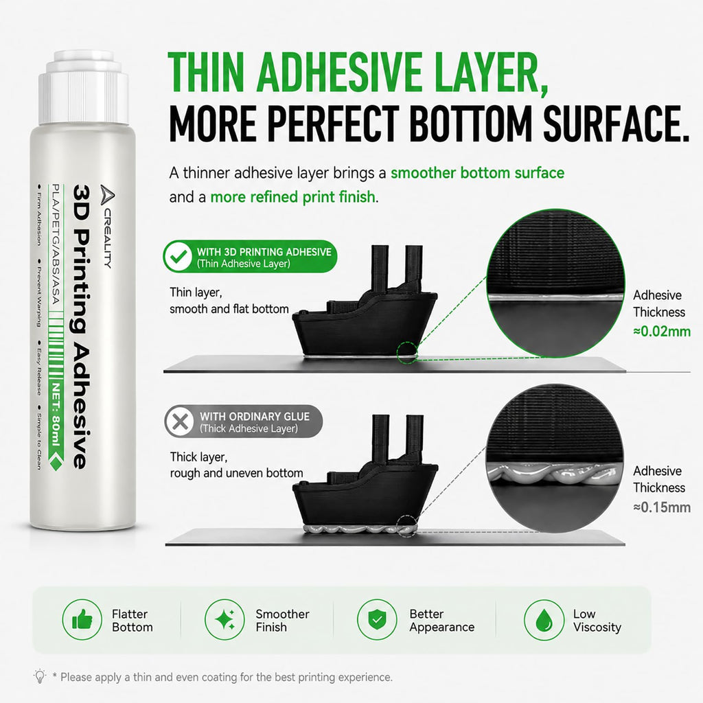 Creality 3D Printer Adhesive Glue for Bed Adhesion 80mL Large Capacity Liquid 3D Printer Glue Anti-Warping Low Odor Easy Clean Creality Glue for PLA PETG ABS ASA Fits All FDM 3D Printer (Pack of 1)