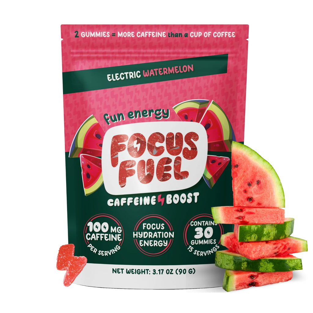 FocusFuel Energy Chews – Watermelon Flavor (15 Servings) – 100mg Caffeine + L-Theanine + B12, Magnesium – All-Natural Energy Boost – No Crash or Jitters