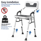 Foldable Shower Chair for Inside Shower with Arms and Back, Shower Chair for Elderly and Disabled with Adjustable Height,Folding Bath Chairs for Seniors,Quick-Assembly & Comfortable