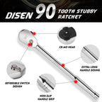 DISEN Extra Long Handle 1/2" Drive Ratchet Socket Wrench,90-Tooth Ratchet Wrench with 14" Handle and Dust Proof Teardrop Enclosed Head, Reversible, CR-V Steel Made, CR-MO Head, Gifts for Men
