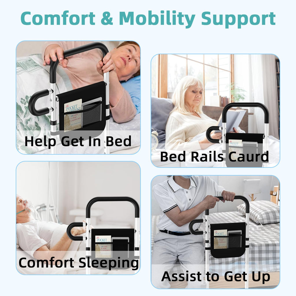 Bed Rails for Elderly Adults Safety - Adjustable Bed Assist Rails for Full Size, Portable Bed Cane for Seniors With Storage Pocket, Hold Up to 330 Lbs, Easy Setup, Bedside Safety and Stability