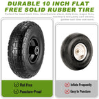 2 Pcs 4.10/3.50-4" Tire and Wheel Flat Free, 10 Inch Solid Rubber Tires with 5/8" Axle Bore Hole, 2.2" Offset Hub for Hand Truck, Wheelbarrow, Gorilla Cart, Garden Wagon Cart, Dolly, Utility Cart