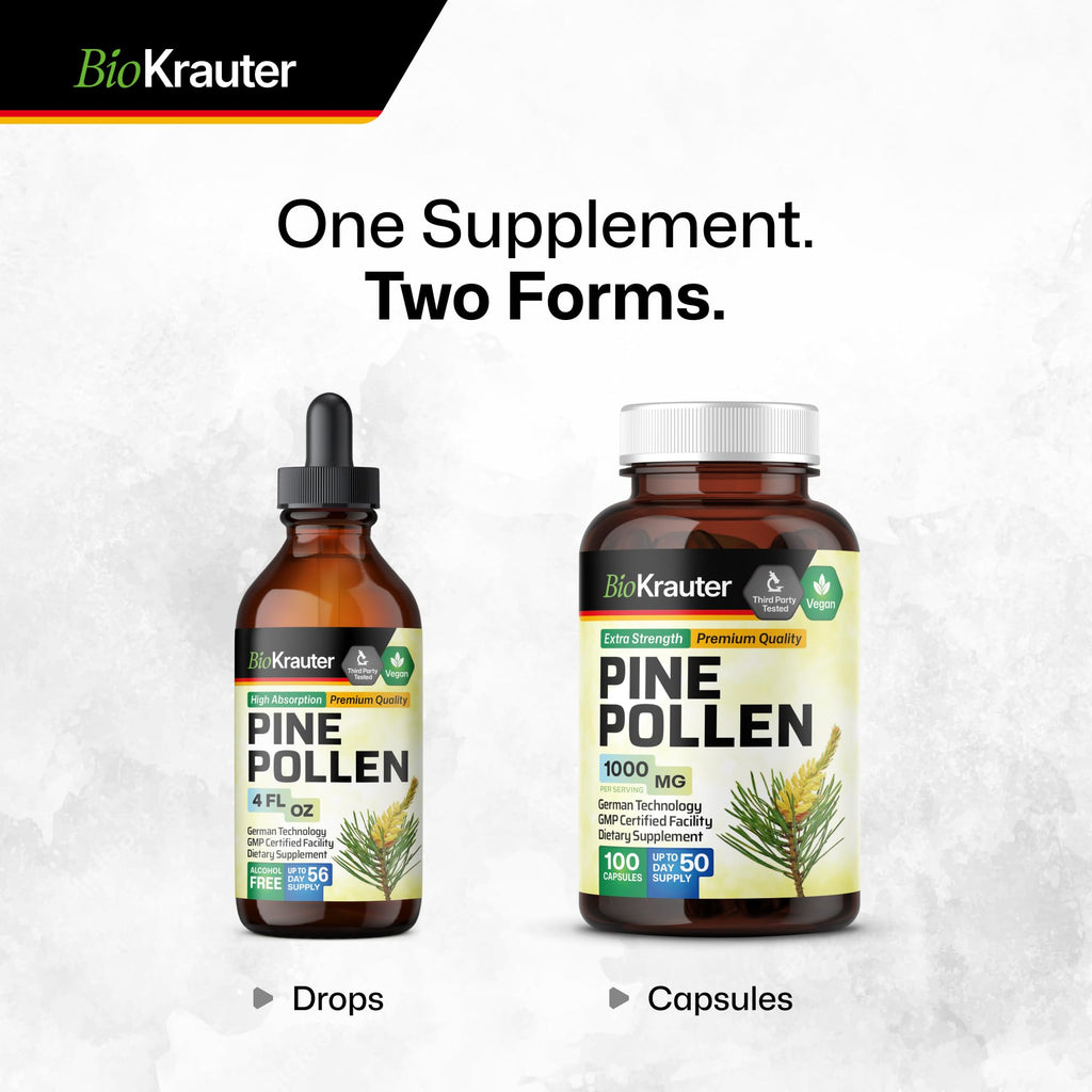 BIO KRAUTER Pine Pollen Extract Capsules for Men's Support, 1000 mg