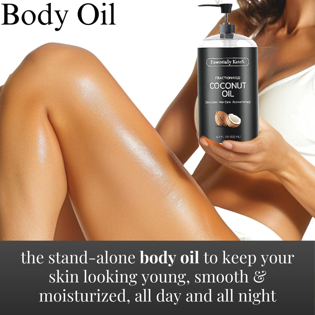 Essentially KateS Fractionated Coconut Oil 33.8 Fl Oz (2 x 16 Fl Oz) - Pack of 2 - Body Oil, Massage Oil, Hair Oil, Carrier Oil for Essential Oils - No Scent